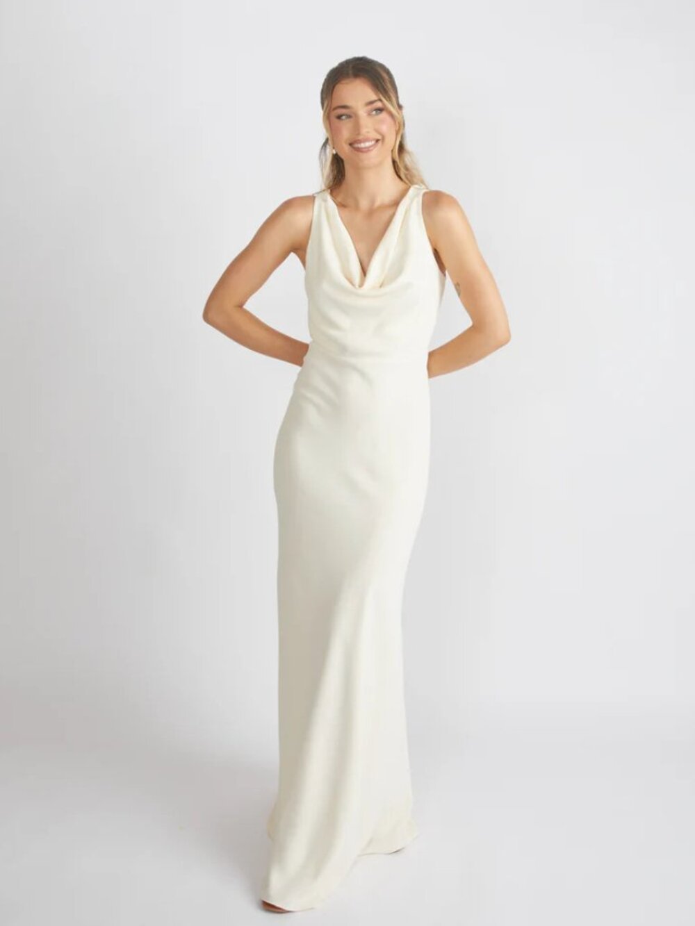 Six Stories Cowl Front Crepe Bridesmaid Dress - Almond